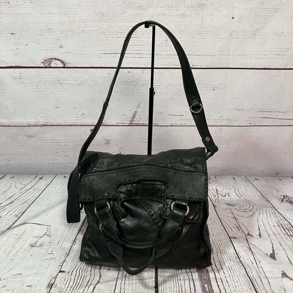 Lucky Brand Italian Leather Crossbody Black Lamb Leather‎ Satchel Embossed Purse